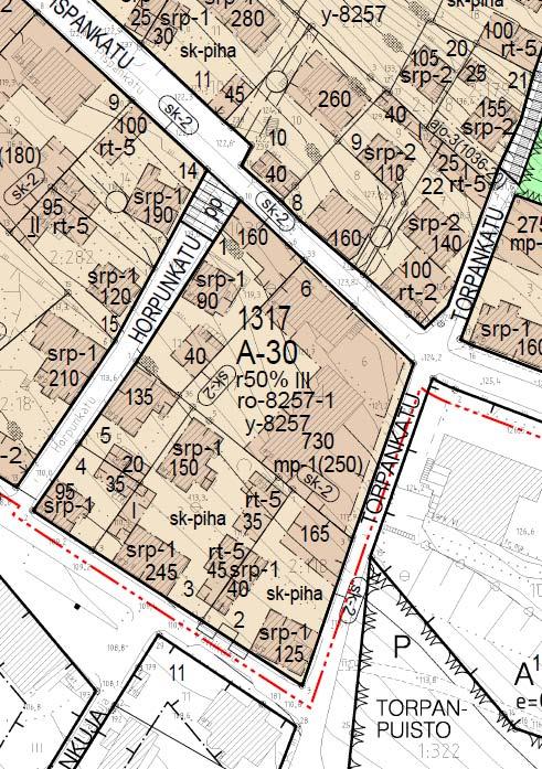 FCG Finnish Consulting Group Oy Raportti 42 ( 91 ) Torpankadun ja Horpunkadun välinen osuus, osa kortteleista 1317 ja 1036 Pispankadun ja Torpankadun luoteiskulmassa tontille 1036-22 on osoitettu