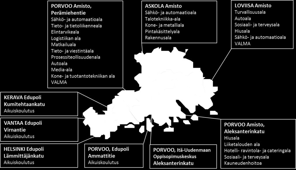 3 km) 190 opiskelijaa - Askola Helkamäentie 32 (n. 16 km) 167 opiskelijaa - Loviisa Johtajantie 12 (n. 40 km). 95 opiskelijaa Yhteensä 890 opiskelijaa MML, 2017 KUVA 11.