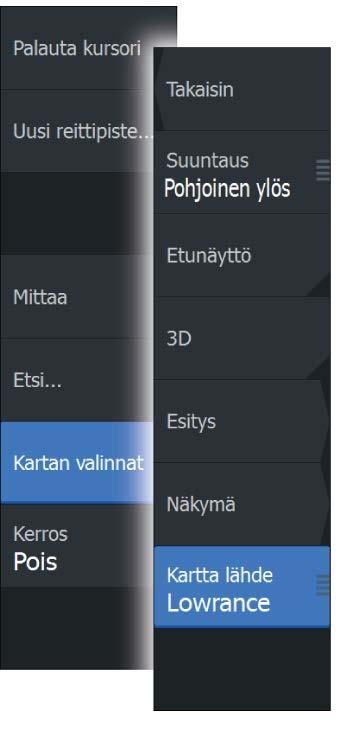 Karttatyypin valitseminen Karttatyyppi määritetään karttaruudussa valitsemalla jokin karttalähdevalikossa käytettävissä olevista karttatyypeistä.