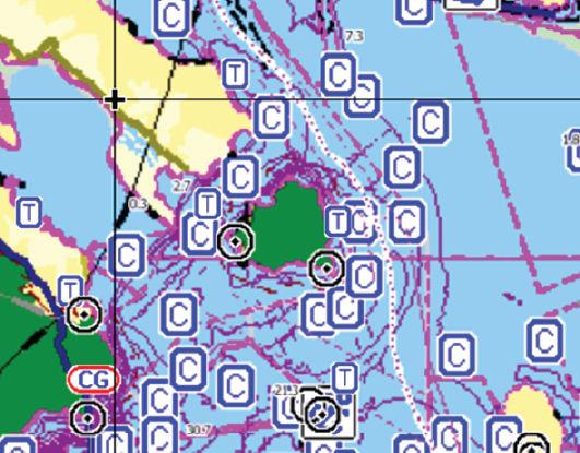 Insightin ja C-MAPin vuorovedet ja virtaukset Järjestelmä voi näyttää Insightin ja C-MAPin vuorovedet ja virtaukset.