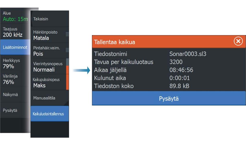 Upload to Insight Genesis (Lataa Insight Genesisiin) Tiedostot lähetetään Insight Genesis -ohjelmistoon tallennuksen päätyttyä, jos laite on yhteydessä langattomaan tukiasemaan.