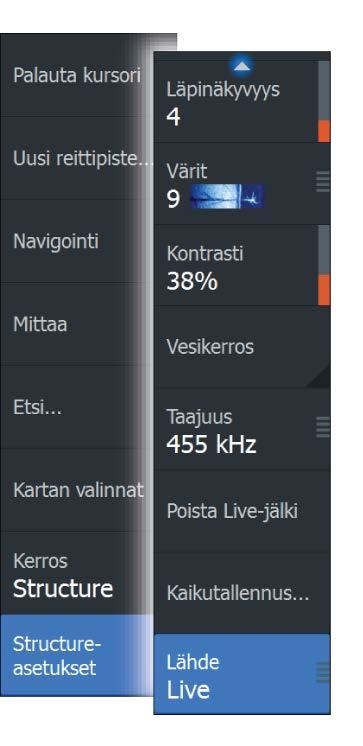 - Rakennetietoja tulee näkyviin karttanäyttöön heti rakennetietokerroksen käyttöönoton jälkeen. 2. Valitse rakennelähde. - Oletusasetuksena on Live data (Reaaliaikaiset tiedot).