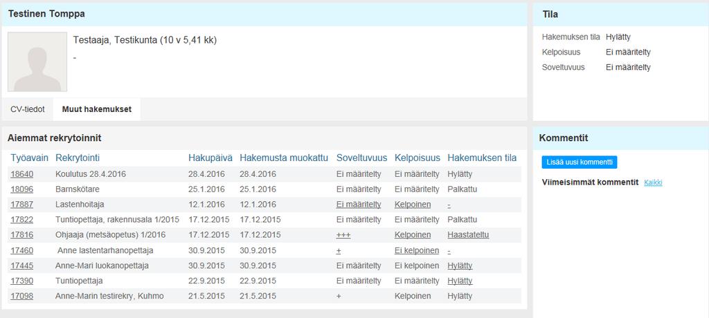 3.7 Hakemuksen kommentointi Hakemuksia voidaan kommentoida kommenttipalstalla, joka on oletusarvoisesti näkyvillä jokaisen näkymän oikeassa