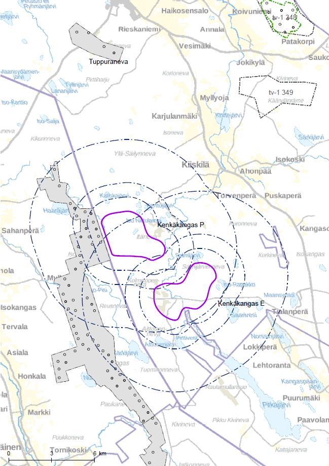 113 Kartta 2. Tarkasteltavat tuulivoima-alueet ja muut lähialueen olemassa olevat / suunnitellut tuulivoima-alueet Pohjois-Pohjanmaan 1.