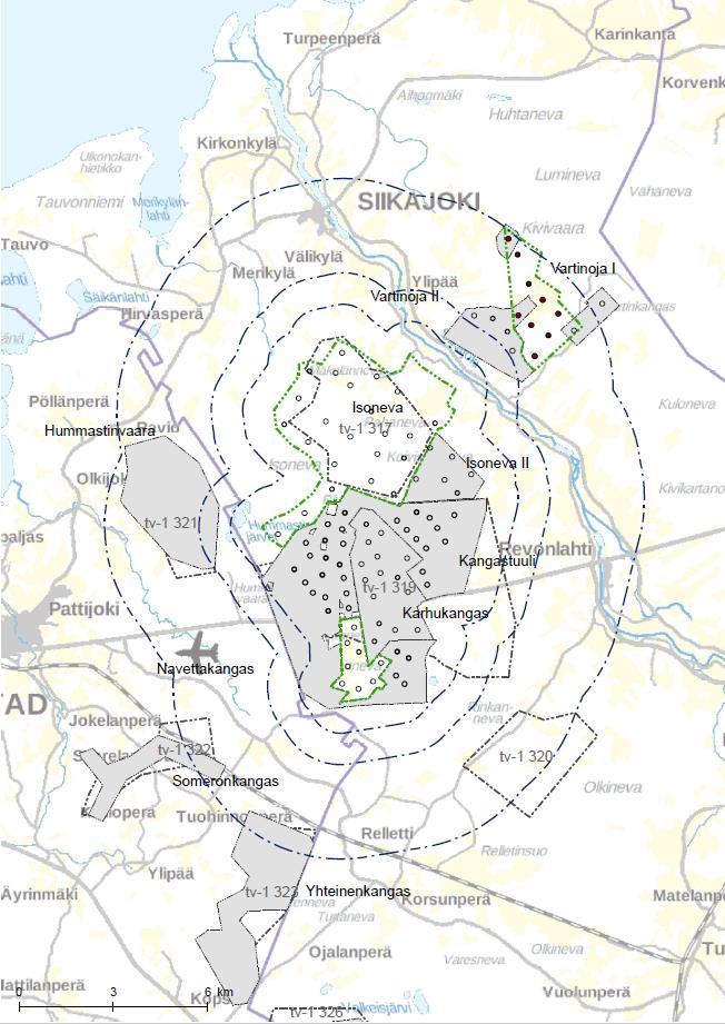 119 Kartta 2. Tarkasteltava tuulivoima-alue ja muut lähialueen olemassa olevat tai suunnitellut tuulivoima-alueet Pohjois-Pohjanmaan 1.