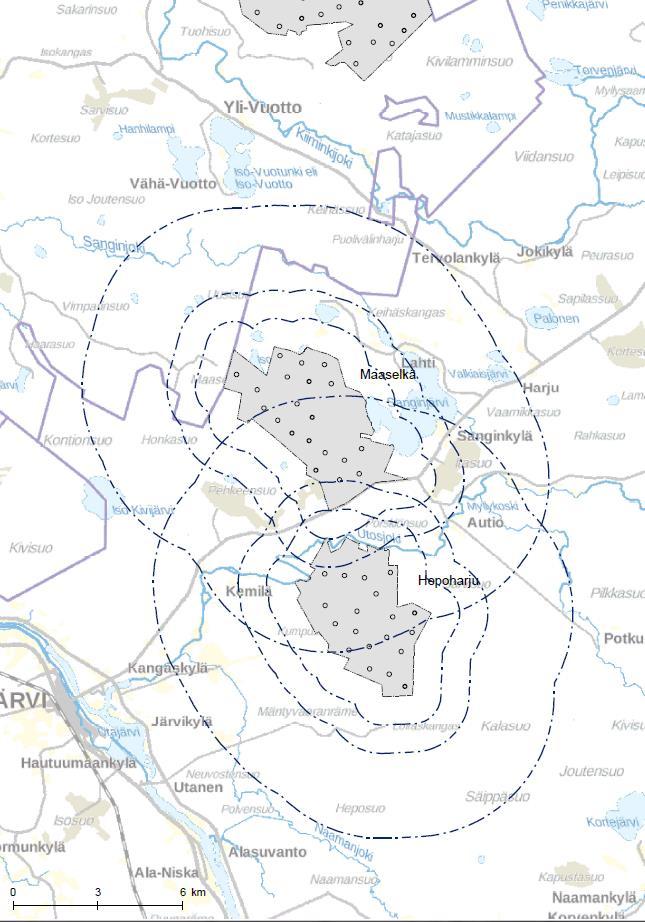 136 Kartta 2. Tarkasteltavat tuulivoima-alueet ja muut lähialueen olemassa olevat /suunnitellut tuulivoima-alueet Pohjois-Pohjanmaan 1.