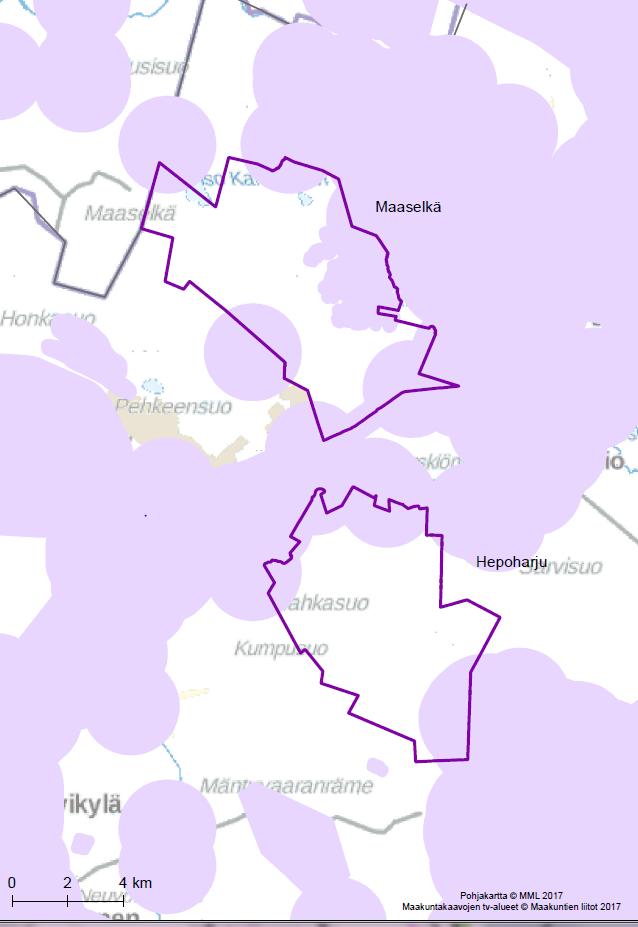 137 Kartta 3. Puskurianalyysin tulokset. Tarkasteltava tuulivoima-alue Pohjois-Pohjanmaan 1.