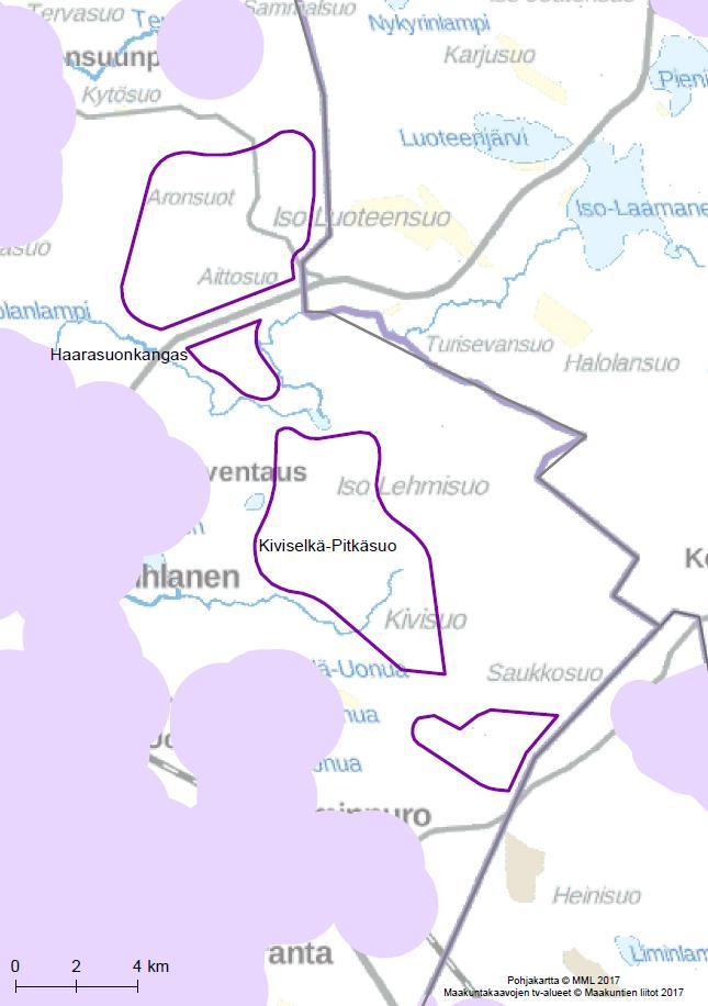 162 Kartta 3. Puskurianalyysin tulokset. Tarkasteltava tuulivoima-alue Pohjois-Pohjanmaan 1.