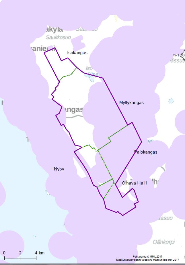 23 Kartta 3. Puskurianalyysin tulokset. Tarkasteltava tuulivoima-alue Pohjois-Pohjanmaan 1.