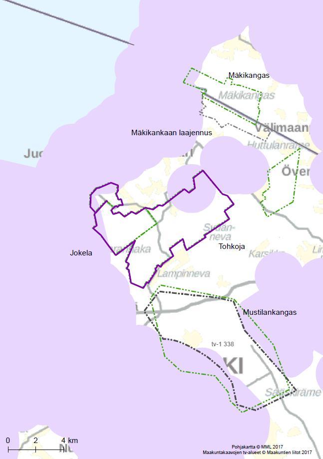 41 Kartta 3. Puskurianalyysin tulokset. Tarkasteltava tuulivoima-alue Pohjois-Pohjanmaan 1.