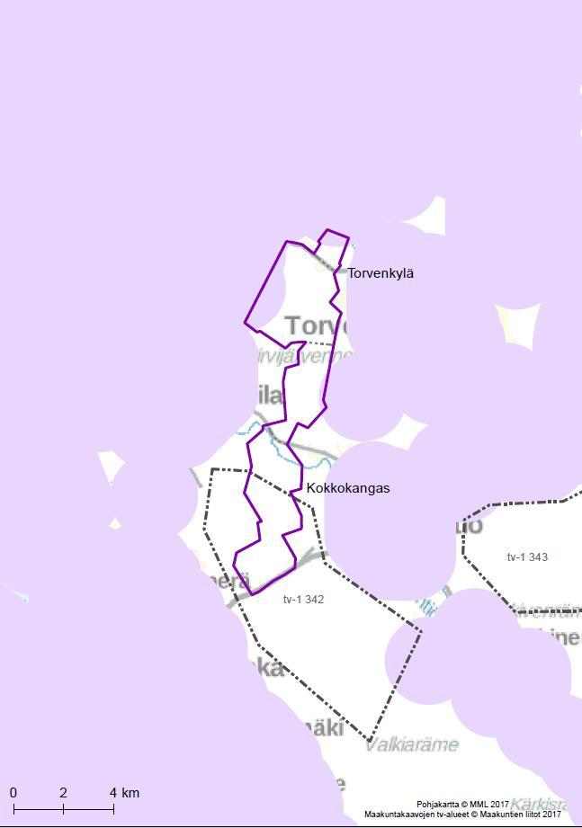 47 Kartta 3. Puskurianalyysin tulokset. Tarkasteltava tuulivoima-alue Pohjois-Pohjanmaan 1.