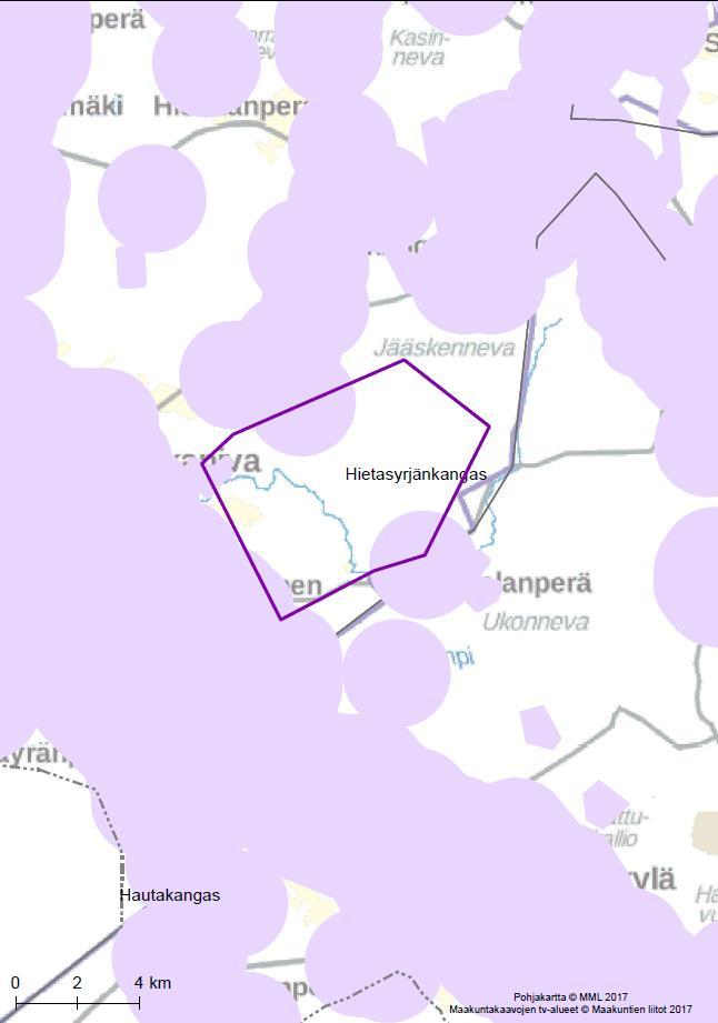 64 Kartta 3. Puskurianalyysin tulokset. Tarkasteltava tuulivoima-alue Pohjois-Pohjanmaan 1.