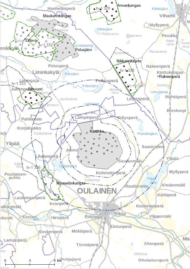 78 Kartta 2. Tarkasteltava tuulivoima-alue ja muut lähialueen olemassa olevat tai suunnitellut tuulivoima-alueet Pohjois-Pohjanmaan 1.