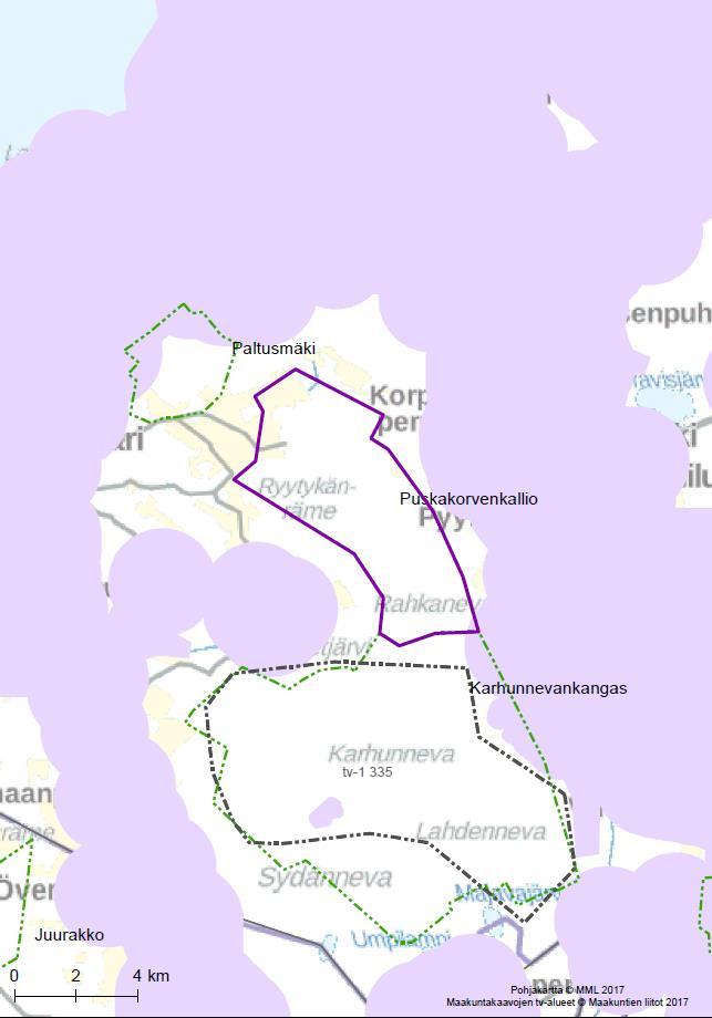 97 Kartta 3. Puskurianalyysin tulokset. Tarkasteltava tuulivoima-alue Pohjois-Pohjanmaan 1.