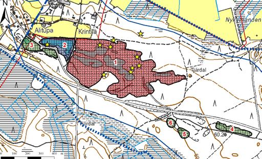 Åsen B:n pohjavesialueelta (kuva 185) kartoitettiin 6 soranottoaluetta, joista kahdelle on muodostunut lampia soranoton seurauksena.