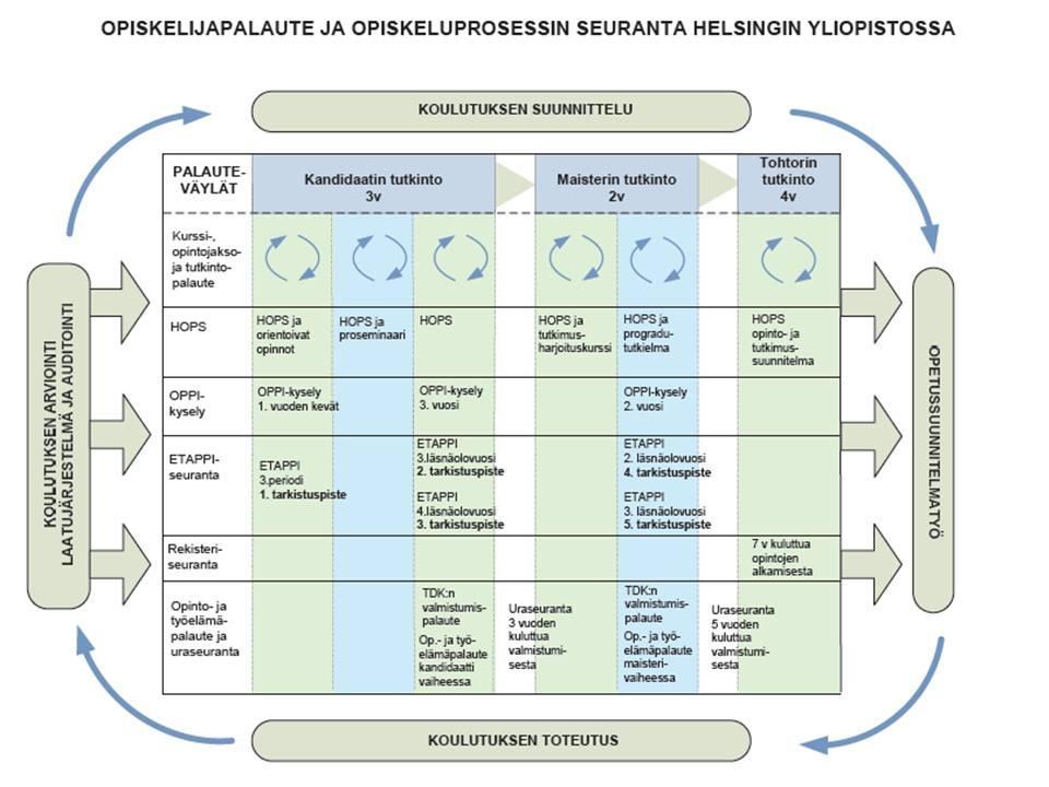 koulutuksesta ja sen laadusta, oppiaineen osalta palaute voi koskea opetuksen sisältöjä, opettajan ja opiskelijan osalta opetusta ja oppimista sekä opetuksen linjakkuutta.