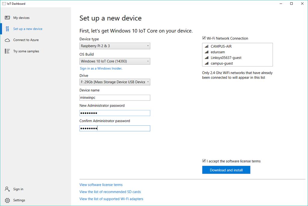 Liite 5 (5) Kuva 8. Windows 10 IoT Coren aloitusnäkymä.