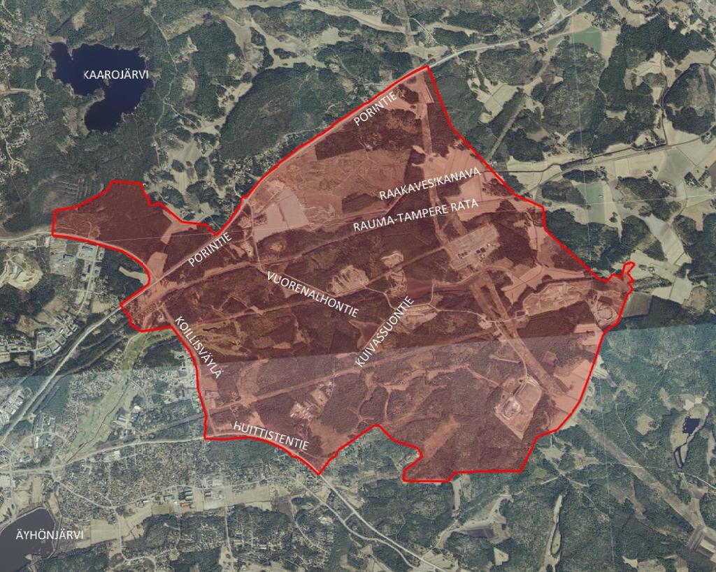 3 2. SUUNNITTELUALUEEN KUVAUS 2.1 Suunnittelualueen sijainti ja kaavoitustilanne Koillinen teollisuusalue sijaitsee noin 4 km päässä Rauman keskustasta koilliseen. Alue on kooltaan noin 1200 ha.