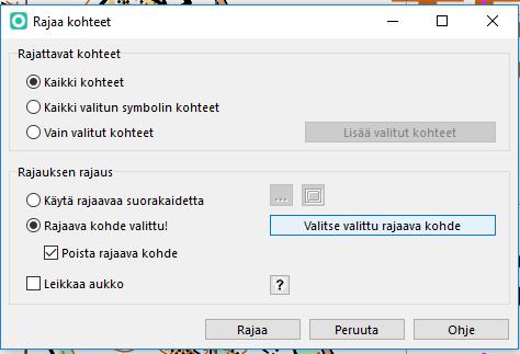 (kuvassa violetti katkoviiva) Valitse Kohde ja Rajaa