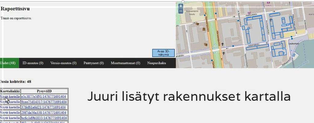 KMTK-Tietokanta Toteuttaa KMTK-rakennukset tietokannan (PostGIS) ja siihen liittyvät työkalut Tietomalli pohjautuu vahvasti CityGML:ään Toteuttaa Kunta- ja MTK-aineistojen tuontisovellukset