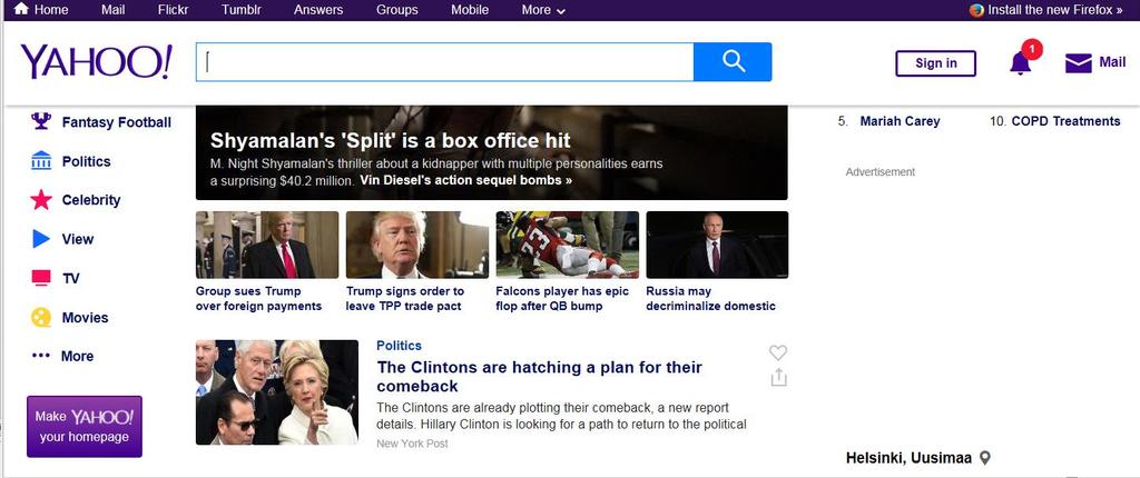 7 (30) Kuva 4. Yahoo!-hakukone. Vuonna 2009 Microsoft ja Yahoo tekivät kymmenen vuoden mittaisen yhteistyösopimuksen parantaakseen asemiaan Googlea vastaan.