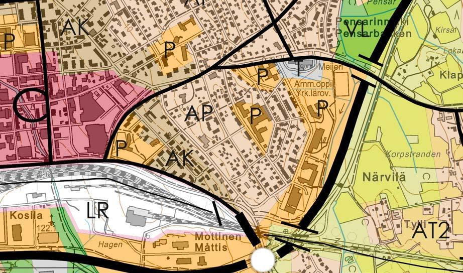 YLEISKAAVA: Alue on pientalovaltaista asuinaluetta (AP). Ote Yleiskaavasta. Asemakaavamuutosalueen likimääräinen rajaus punaisella.