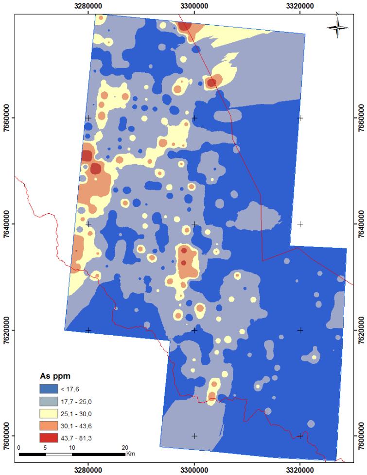 GEOLOGIAN TUTKIMUSKESKUS 2551017 HANKERAPORTTI 69 Kuva 37. Arseenin pitoisuudet moreenin hienoaineksessa alueellisen geokemiallisen kartoituksen tuloksissa. Interpoloitu aineisto (IDW). 8.