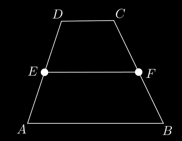 9 On osoitettava, että jana EF on kantasivujen AB ja DC suuntainen ja sen pituus on puolet kantasivujen pituuksien summasta.