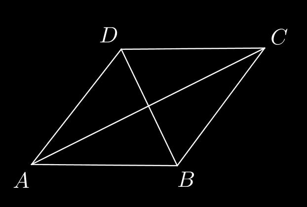 96 a) Nelikulmio on neljäkäs, jos kaikki sen sivut ovat yhtä pitkät. On osoitettava, että neljäkkään lävistäjät ovat toisiaan vastaan kohtisuorassa. Tarkastellaan neljäkästä ABCD.