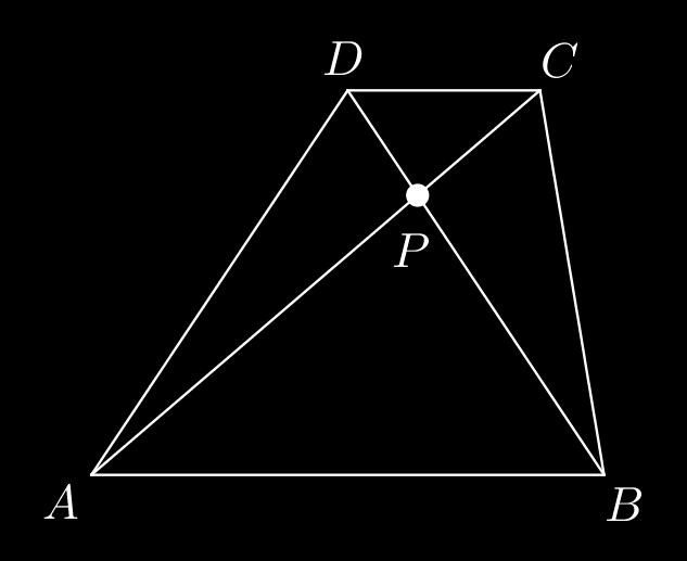 99 Tutkitaan puolisuunnikasta ABCD. Koska sivujen AB ja DC pituuksien suhde on m : n, niin AB = m DC. Merkitään lävistäjien n leikkauspistettä kirjaimella P.