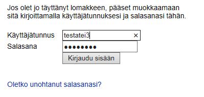 11/11 Sähköpostiviestissä on käyttäjätunnus ja salasana, joita voi käyttää jatkossa lomaketta muokattaessa tai uutta lomaketta SAIMI -järjestelmään täyttäessä.