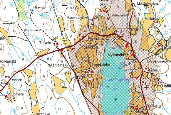 Luomansuun alueella sijaitsee loma-rakennus (sinisellä värillä) vain noin 50 metrin etäisyydellä.