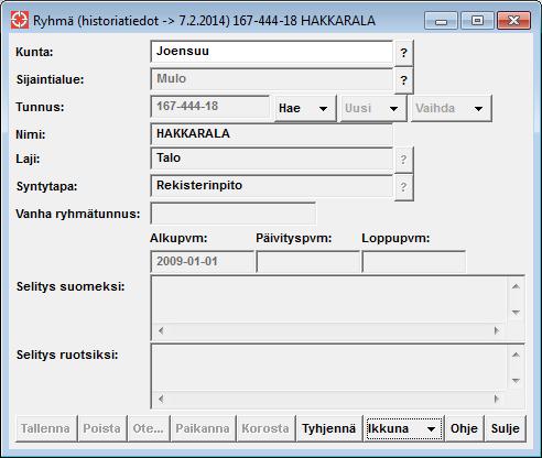 Ohje 11 (33) Ryhmä (historiatiedot - > 7.2.