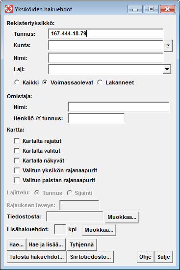 Ohje 13 (33) Yksiköiden hakuehdot -ikkunasta on poistettu sijaintialue. Yksiköitä voi hakea tunnuksella ja/tai kuntarajauksella. 5.1.3. Kauppahintarekisterin hakuehdot JAKOkii -kauppahintarekisterihausta tietoja voi hakea kuntarajauksella.