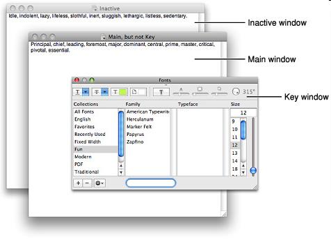 Ikkunoiden hallinta Mac OSX [Apple HIG] The foremost document or application window that is the focus of the user s attention is referred to as the main window.