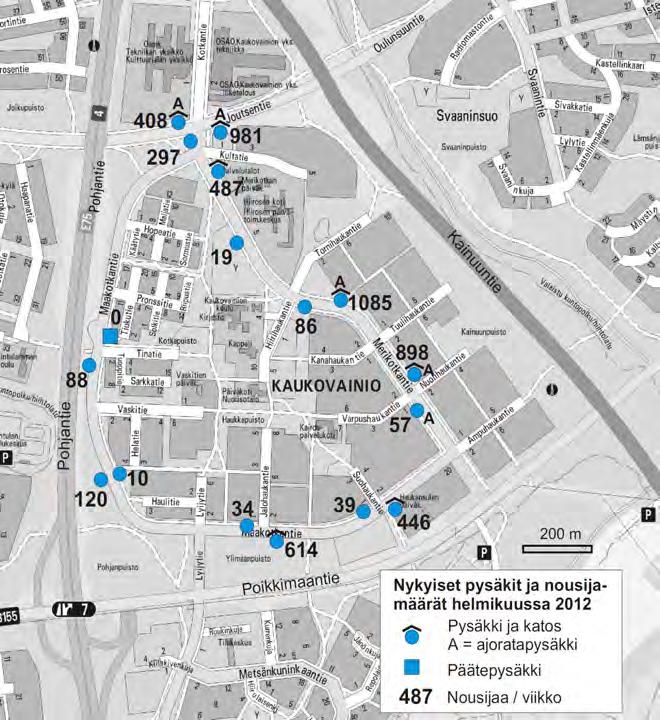 Bussipysäkkejä Kaukovainiolla on yhteensä 14 kappaletta. Lisäksi alueella on bussin päätepysäkkinä toimiva kääntöpaikka. Linja-autoliikenteen käyttäjämääristä ei ole käytettävissä tietoja. 3.5.