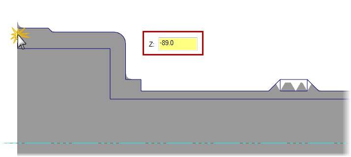 92 MASTERCAM 2017 / Katkaisu ja aihion kääntö Kuvassa näkyvässä kentässä on valittu piste (Z-89.