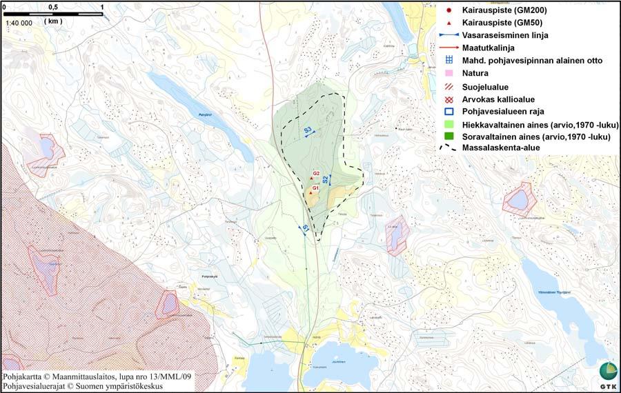Keski-Suomen liitto Saarijärvi - Viitasaaren seutukuntien maa- ja kalliokiviainesselvitys 16 Taulukossa 5 on esitetty Kakkiskankaan alueen massat.
