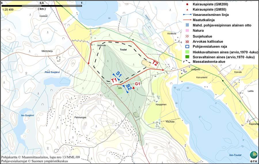 Keski-Suomen liitto Saarijärvi - Viitasaaren seutukuntien maa- ja kalliokiviainesselvitys 18 Kuva 7: Toulat Harjudelta kalliomäen kupeessa. Muodostuman materiaali on hiekkavaltaista.