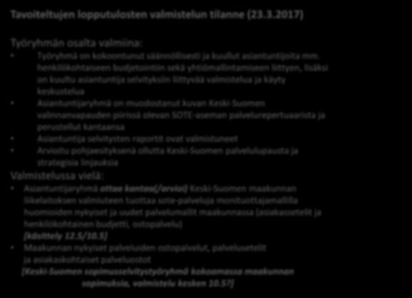 Valinnanvapaus palveluiden asiantuntijatyöryhmä Väliraportti 2 Työryhmän tarkoitus ja tavoite *Selvittää ja valmistella Keski-Suomen Sote- palveluiden osalta lakiluonnoksen määrittämien ensi vaiheen