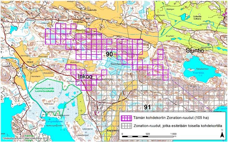 Inkoo, Zonation-aluetunnus 90 INKOO (90) Alue sijaitsee Inkoon kaakkoisosissa Kärrin kylän eteläpuolella lähes asumattomalla kallioisella metsäalueella.
