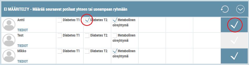 Voit valita useita ryhmiä samalla kertaa. Tallenna valintasi napauttamalla rivin oikealla puolella olevaa tallennuskuvaketta.