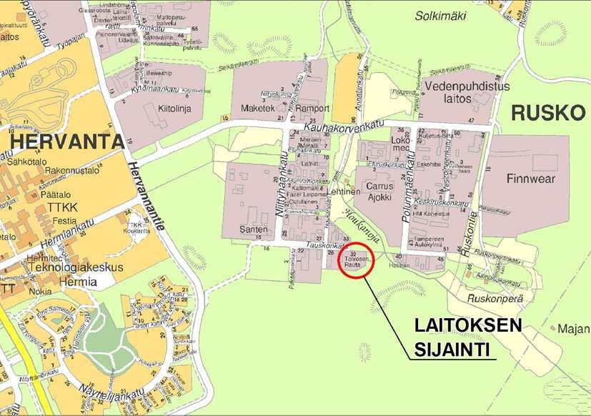 140 Suunnittelukeskus Oy 10.1.2 Sijainti, maankäyttö ja lähiympäristö aineita metalliteollisuuteen.