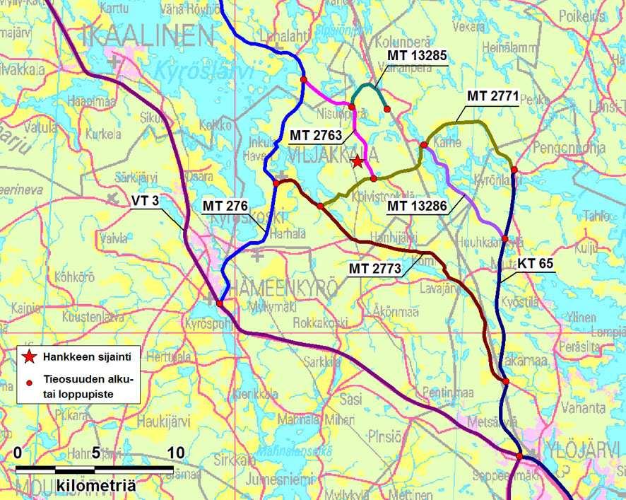Toivonen Yhtiöt Oy Vironvuorten jätteenkäsittelykeskuksen ympäristövaikutusten arviointiselostus 51 Kuva 28. Mahdollisina kuljetusreitteinä tarkasteltavat tiet. 5.4.