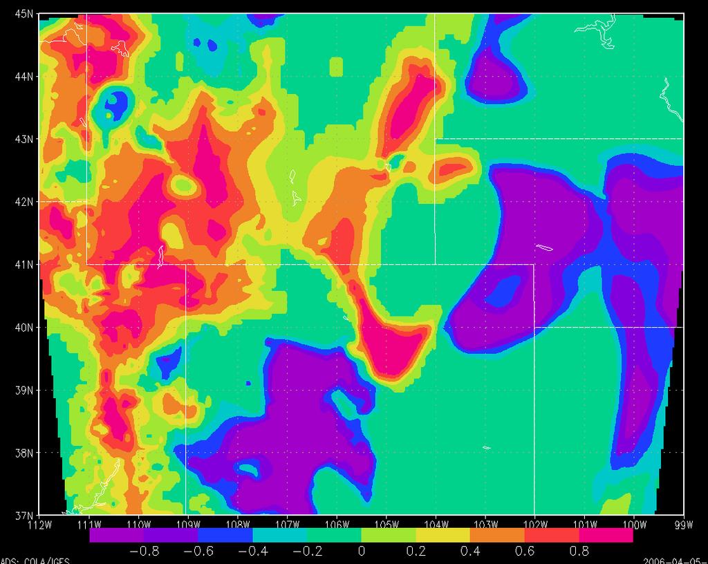 Colorado Denver Terrain height in color MM5