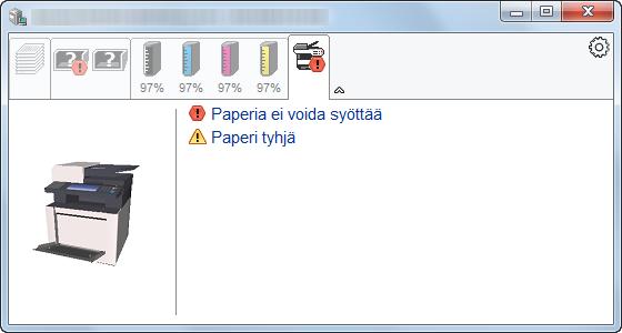 Tulostaminen tietokoneelta > Tulostimen tilan valvominen (Status Monitor) Hälytys-välilehti Jos tapahtuu virhe, näytetään ilmoitus 3D-kuvakkeen ja viestin kanssa.