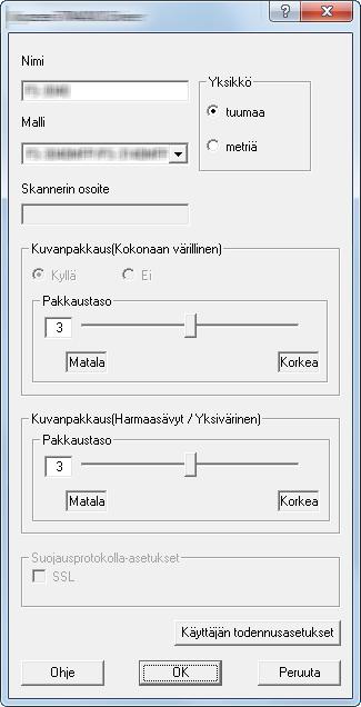 3 Näppäile laitteen IP-osoite ja isäntänimi. 4 Aseta mittayksiköt. 5 Käytettäessä SSL-salausta tehdään valinta SSL-valintaruutuun. 6 Napsauta [OK].