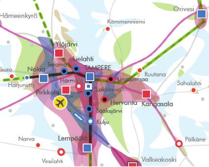 1.3 Suunnittelualue Rakennesuunnitelman alue kattaa Tampereen kaupunkiseudun kuntien Kangasalan, Lempäälän, Nokian, Oriveden, Pirkkalan, Tampereen, Vesilahden ja Ylöjärven yhtenäisen taajama-alueen.