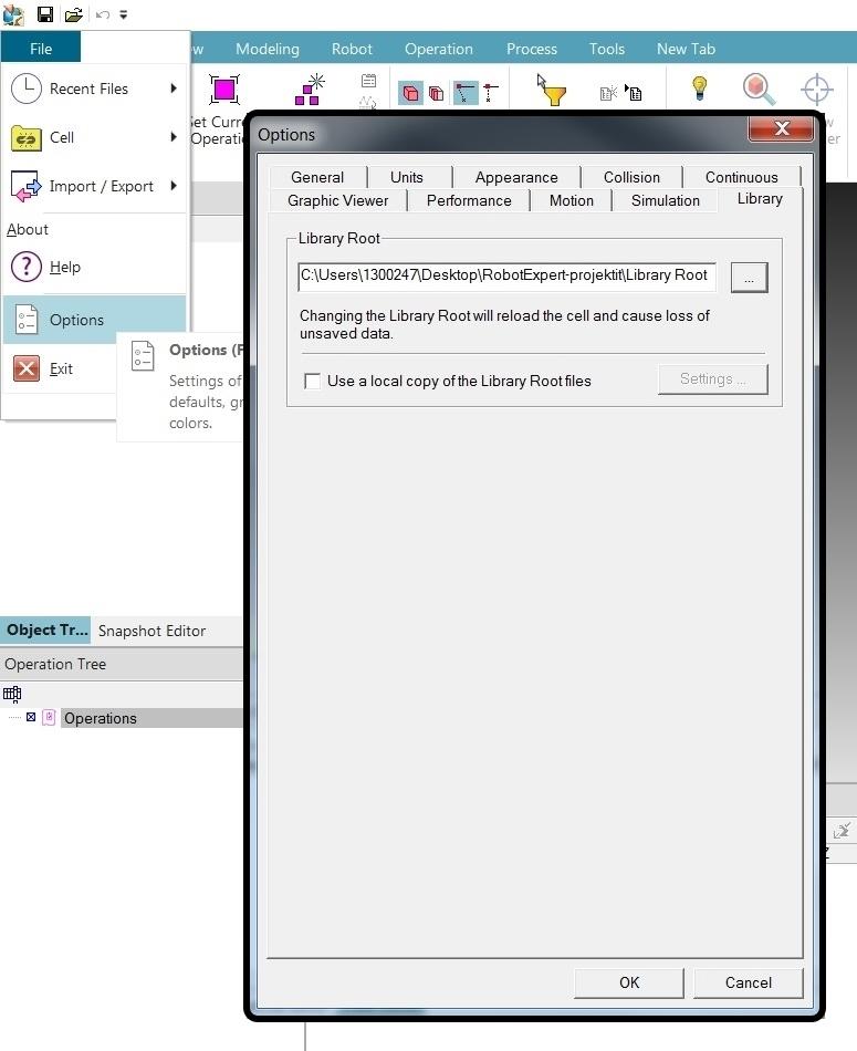 Liite 1 (9) Ohjelmiston käynnistyttyä määritetään Library Root -polku valitsemalla File Options, jolloin avautuu kuvan 10 mukainen ikkuna.