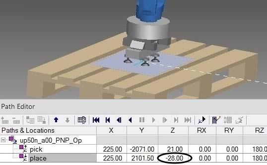 Place-pistettä voidaan nostaa klikkaamalla sitä hiiren oikealla ja valitsemalla Placement Manipulator tai muuttamalla sen Z-akselin arvoa Path Editorissa levyn